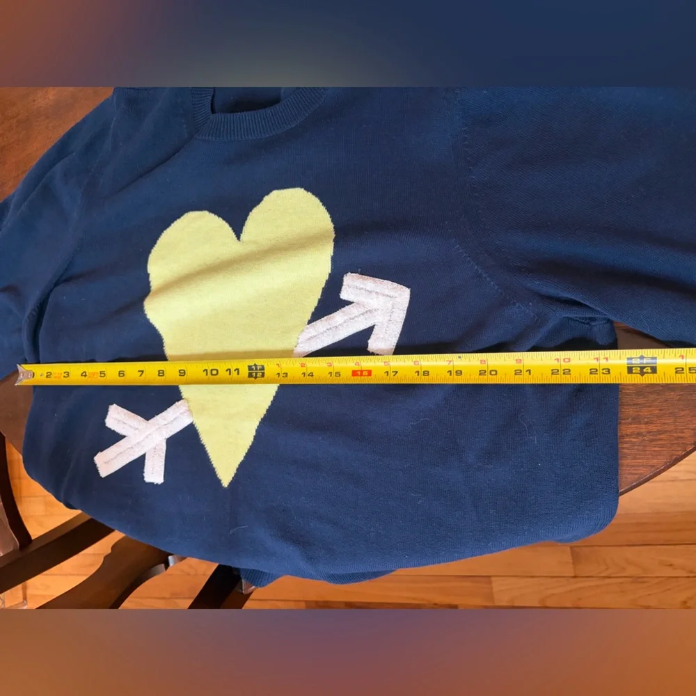Lisa Todd Heart Throb Navy Lime Green Heart Long Sleeve Cotton Sweater Top